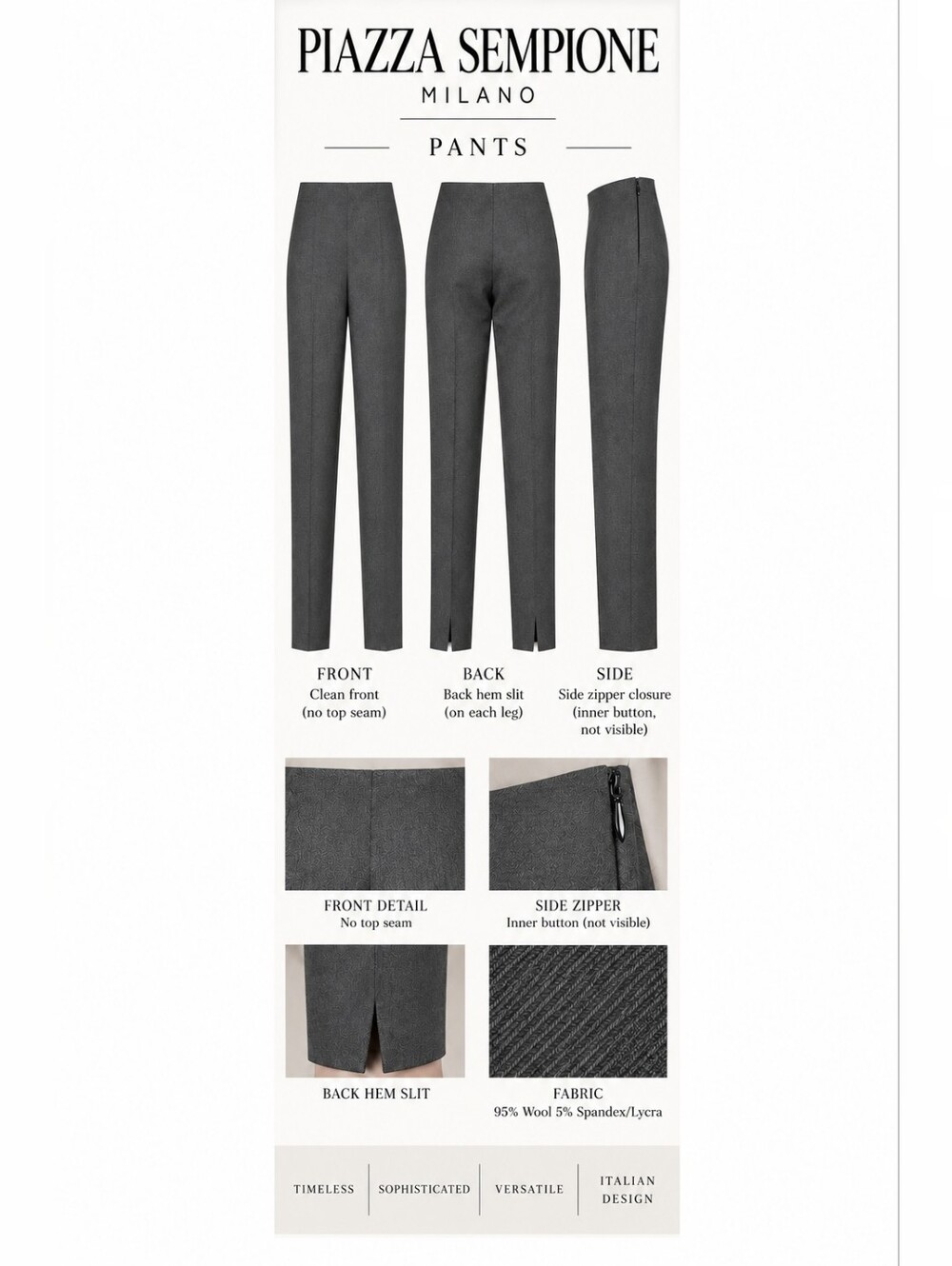 Piazza Sempione IT 42 / US 6 Gray Wool Stretch Pants